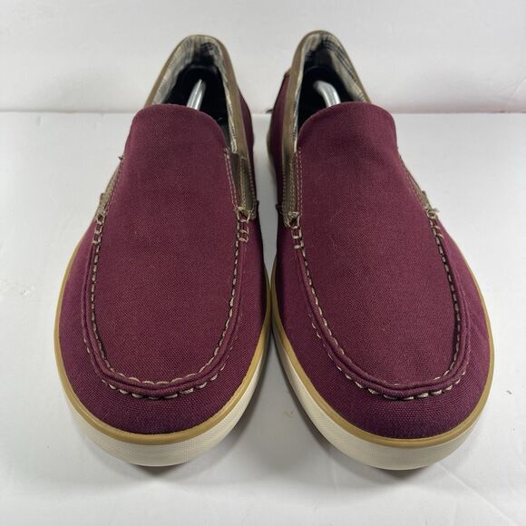 Clarks Men’s 13M Slip-On Shoes Burgundy Canvas Brown Leather Loafers 26068151 main image 6
